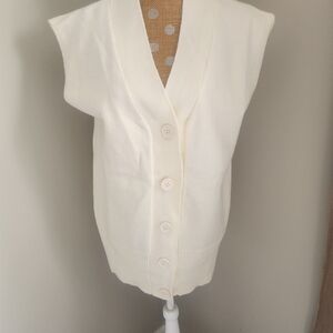 Cream Button-Front Sleeveless Cardigan Vest